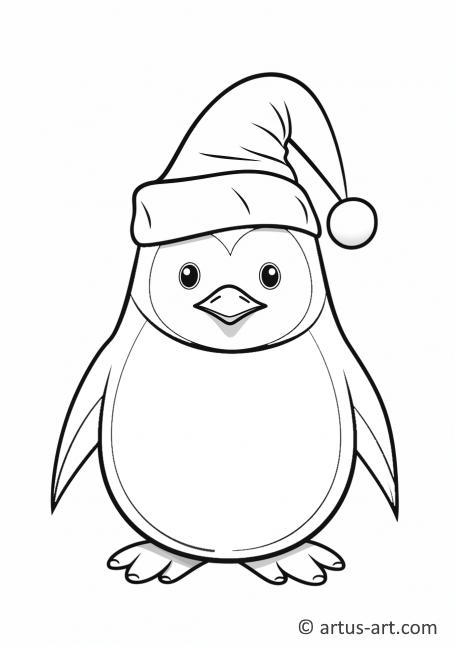 Pinguin mit Weihnachtsmannmütze Ausmalbild